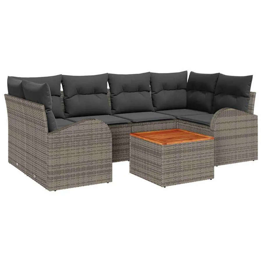 Ensemble de canapé de jardin avec coussin 7 pcs Gris polyrotin - 2