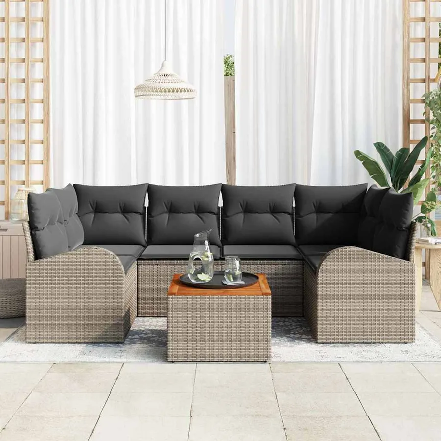 Ensemble de canapé de jardin avec coussin 7 pcs Gris polyrotin - 3