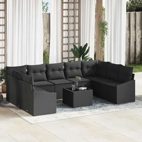 Ensemble de canapé de jardin avec stockage Noir polyrotin