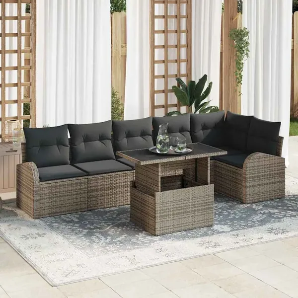 Ensemble de canapé de jardin avec coussin 7 pcs Gris polyrotin