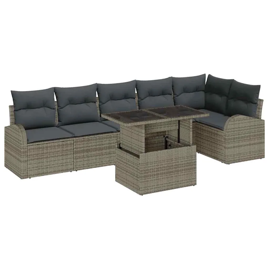 Ensemble de canapé de jardin avec coussin 7 pcs Gris polyrotin - 2