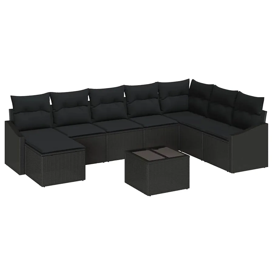 Ensemble de canapé de jardin avec coussin 8 pcs Noir polyrotin - 2