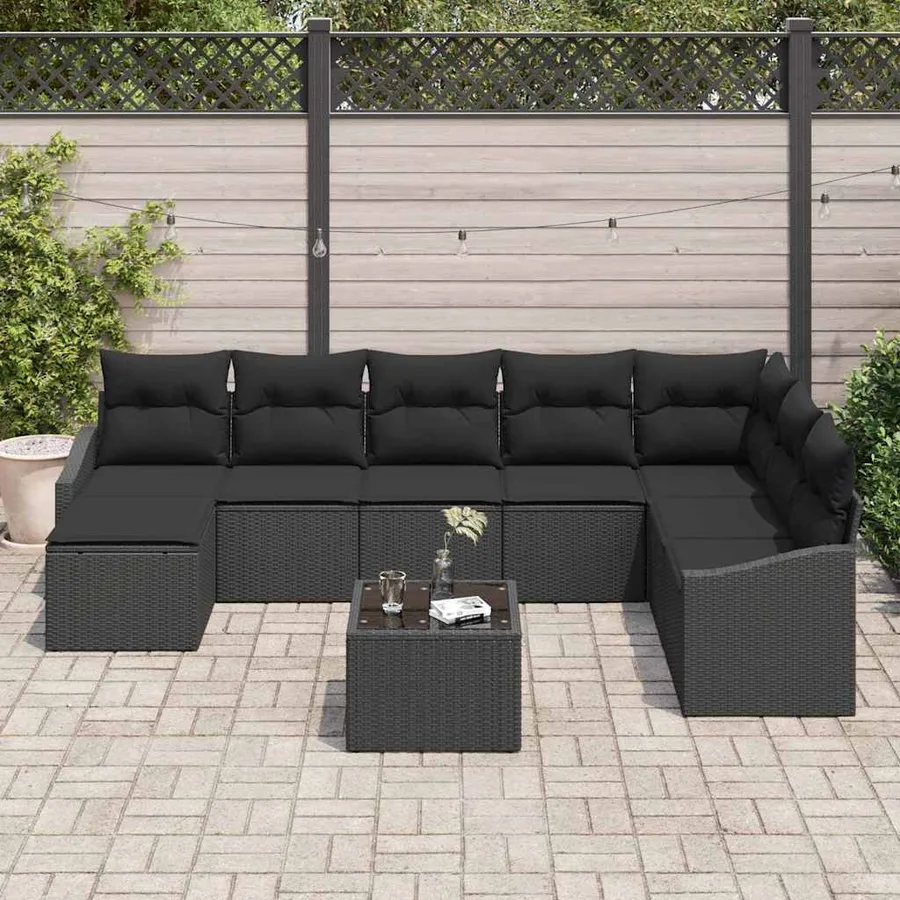 Ensemble de canapé de jardin avec coussin 8 pcs Noir polyrotin - 3