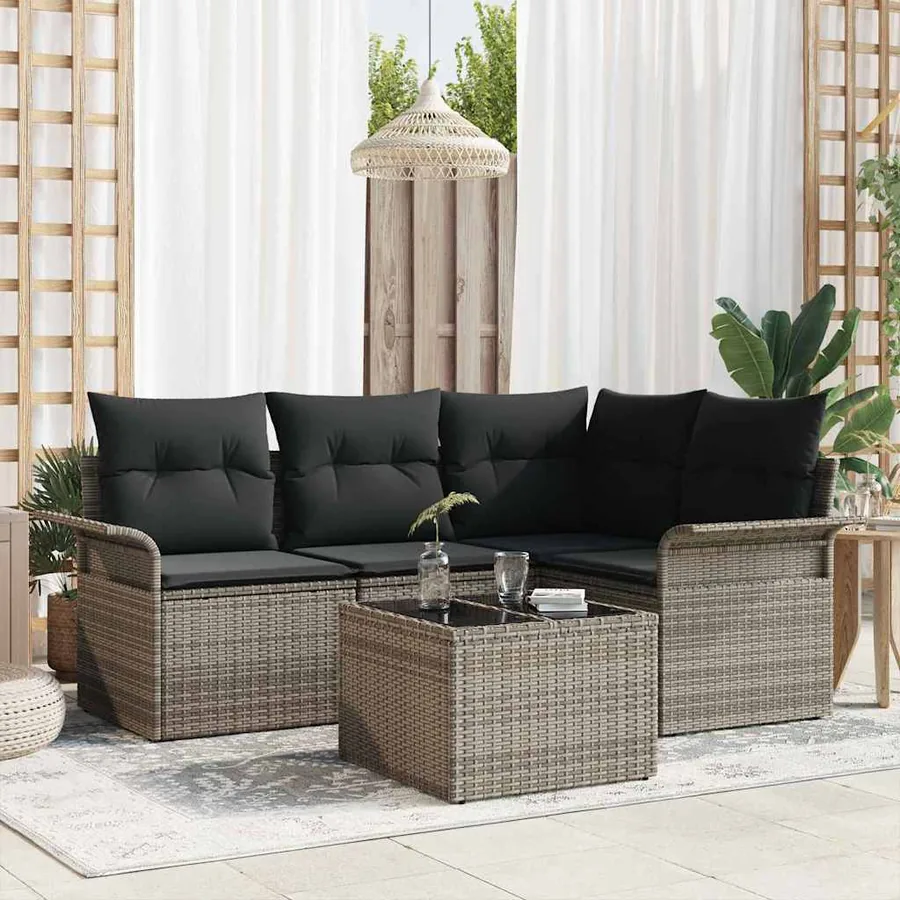 Ensemble de canapé de jardin avec coussin 5 pcs Gris polyrotin