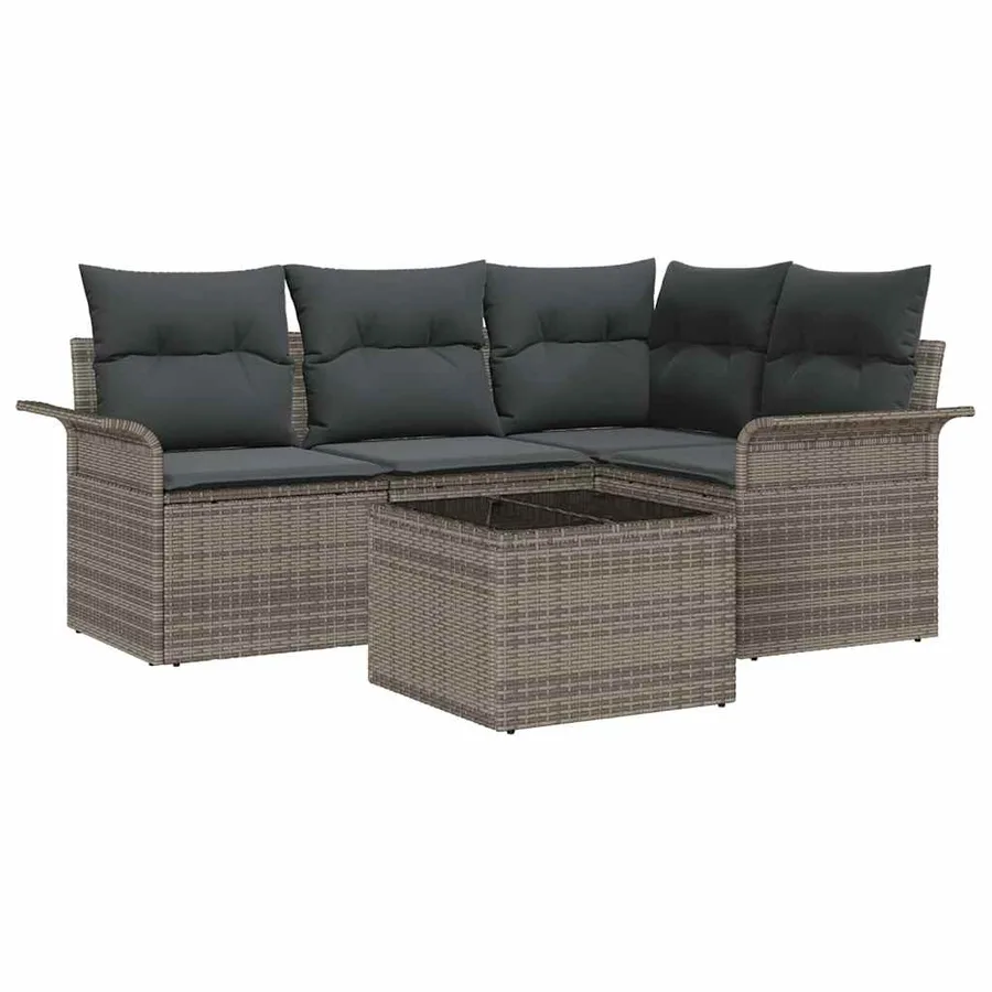 Ensemble de canapé de jardin avec coussin 5 pcs Gris polyrotin - 2