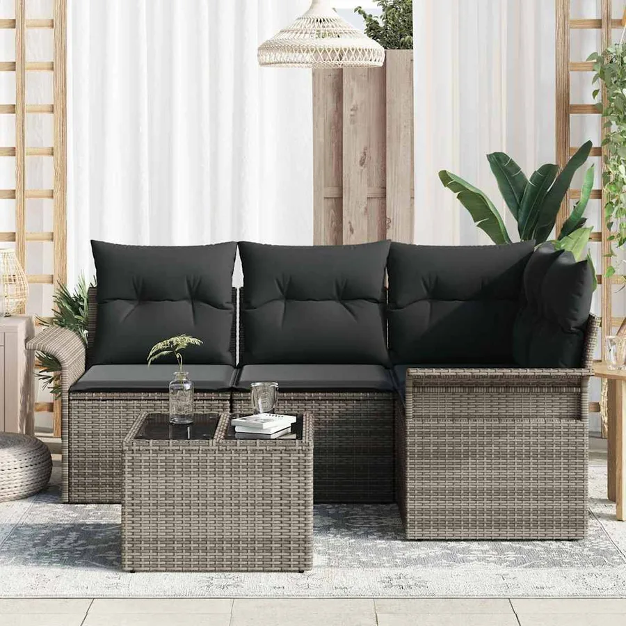 Ensemble de canapé de jardin avec coussin 5 pcs Gris polyrotin - 3