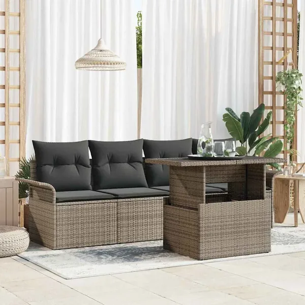 Ensemble de canapé de jardin avec coussin 5 pcs Gris polyrotin