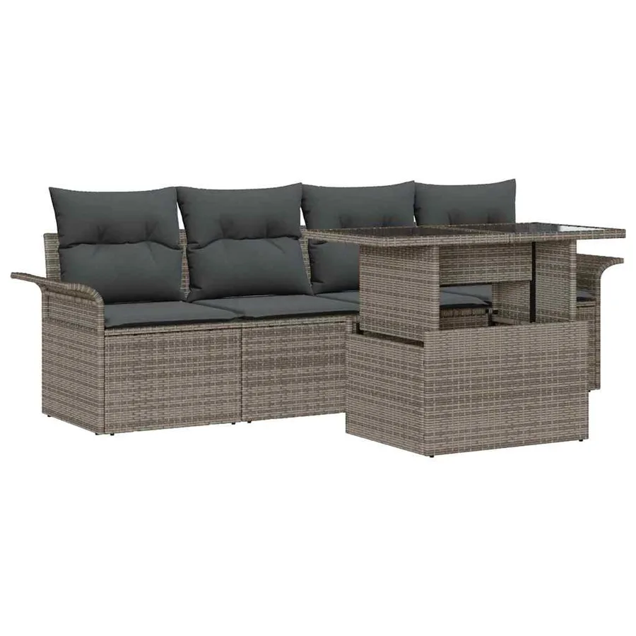 Ensemble de canapé de jardin avec coussin 5 pcs Gris polyrotin - 2