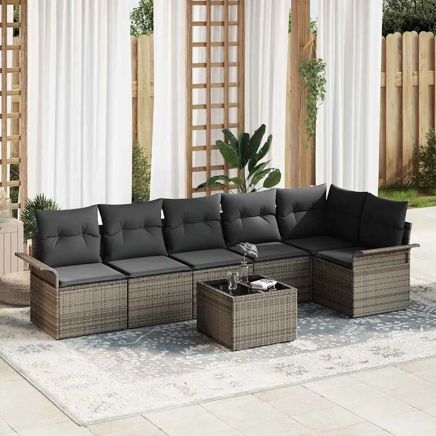 Ensemble de canapé de jardin avec coussin 7 pcs Gris polyrotin
