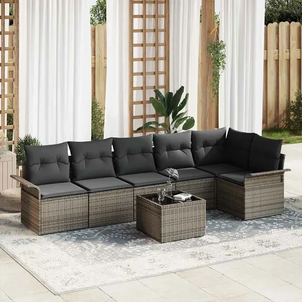 Ensemble de canapé de jardin avec coussin 7 pcs Gris polyrotin