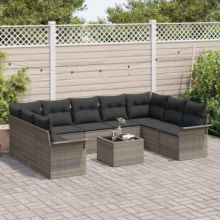Ensemble de canapé de jardin avec coussin 10 pcs Gris polyrotin - 3