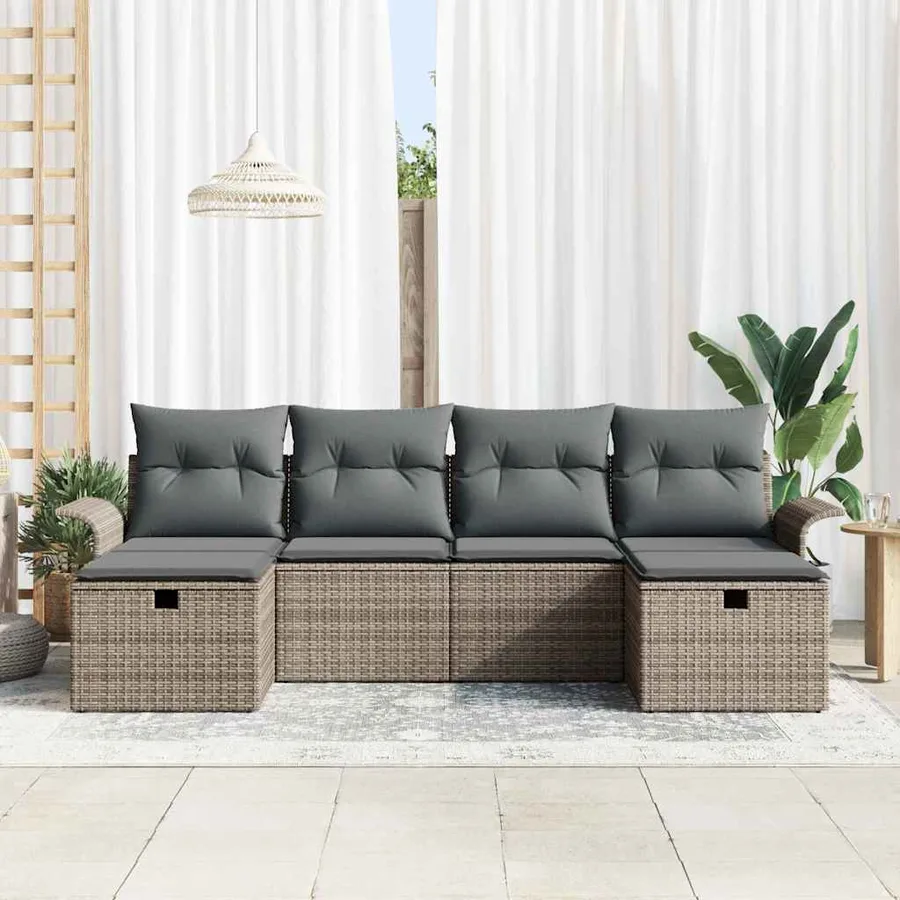 Ensemble de canapé de jardin avec coussin 6 pcs Gris polyrotin - 3