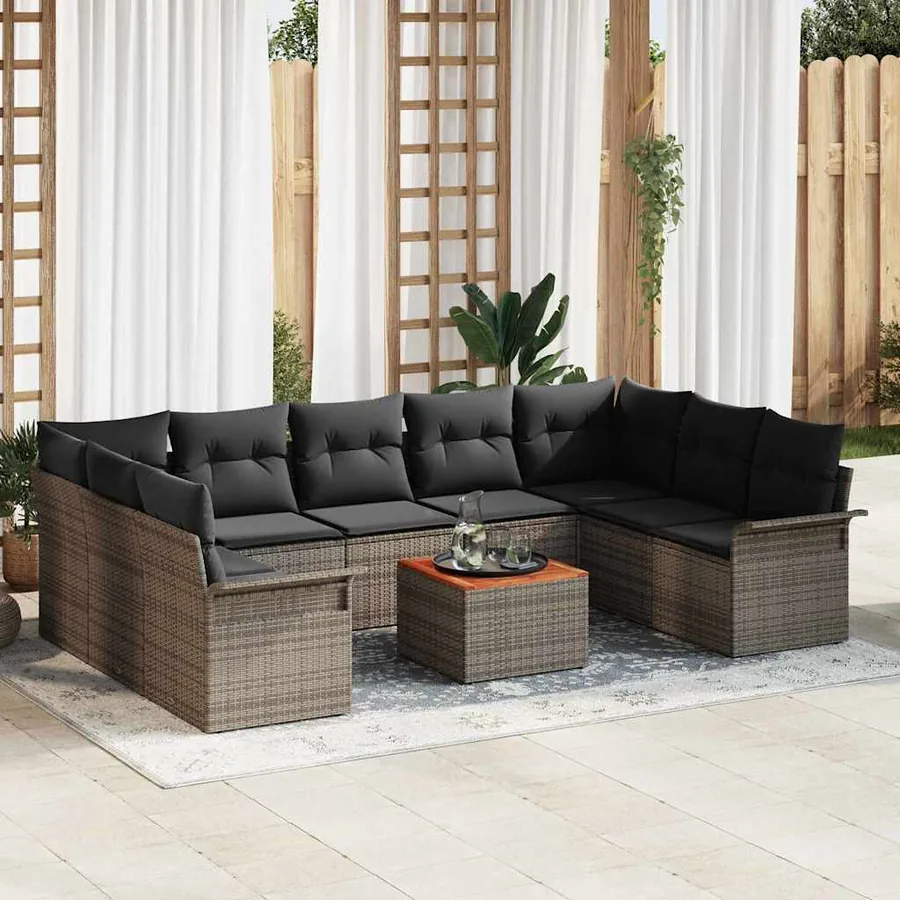 Ensemble de canapé de jardin avec coussin 10 pcs Gris polyrotin