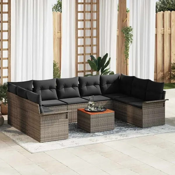 Ensemble de canapé de jardin avec coussin 10 pcs Gris polyrotin