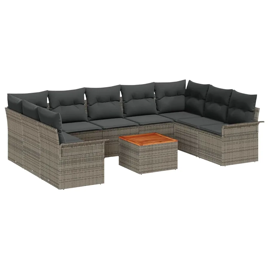 Ensemble de canapé de jardin avec coussin 10 pcs Gris polyrotin - 2