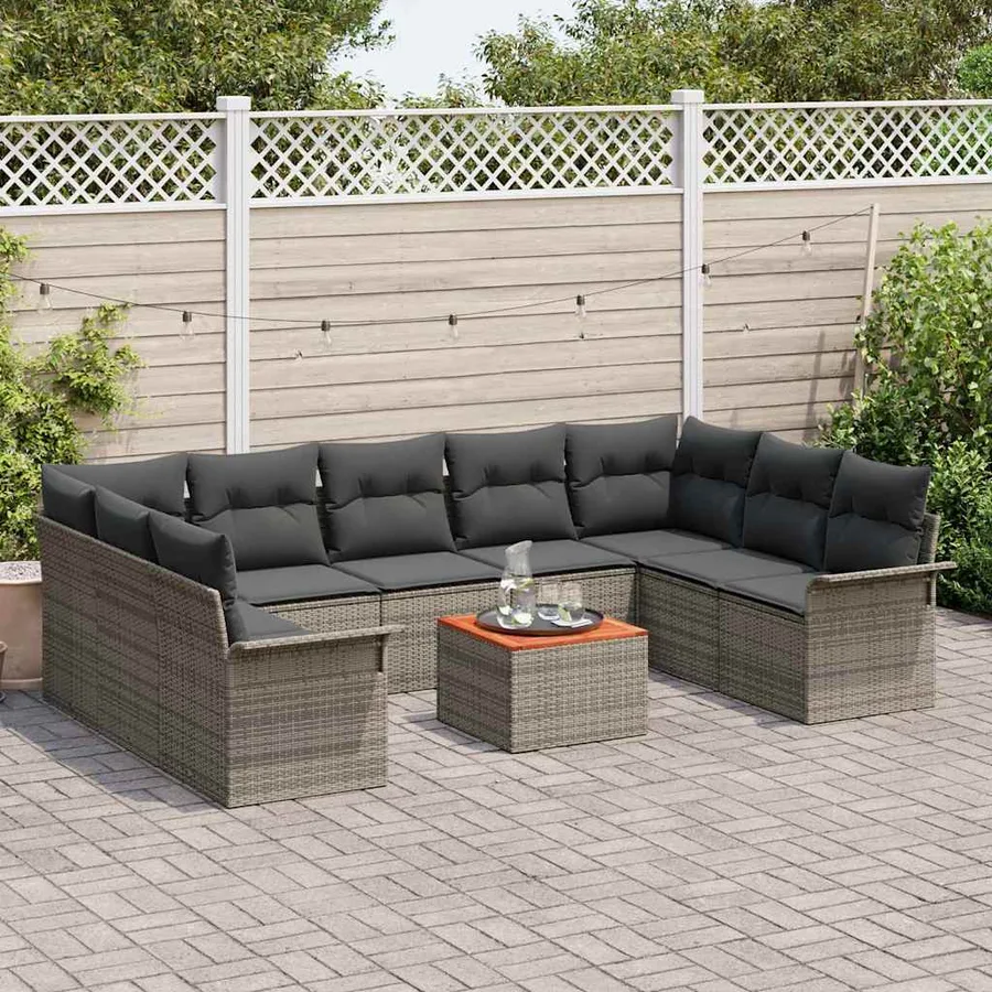 Ensemble de canapé de jardin avec coussin 10 pcs Gris polyrotin - 3