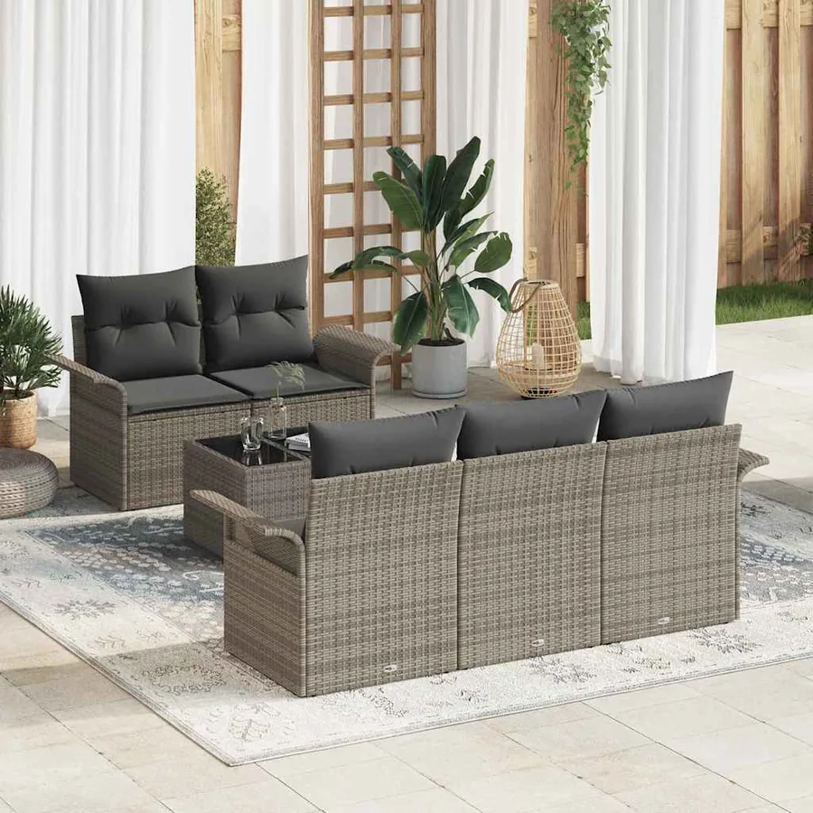 Ensemble de Canapés avec coussin 6 pcs Gris polyrotin