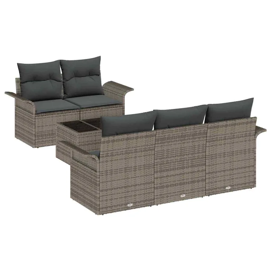 Ensemble de Canapés avec coussin 6 pcs Gris polyrotin - 2