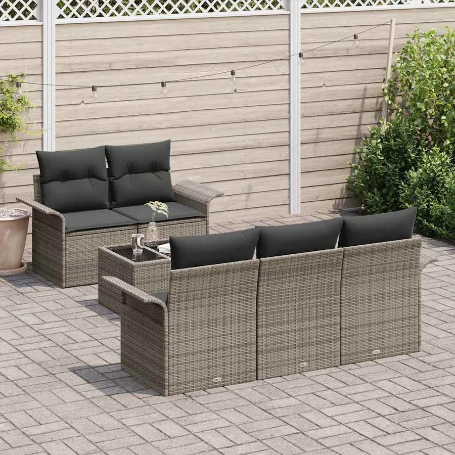 Ensemble de Canapés avec coussin 6 pcs Gris polyrotin - 3
