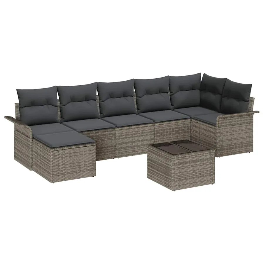 Ensemble de canapé de jardin avec coussin 8 pcs Gris Poly rotin - 2