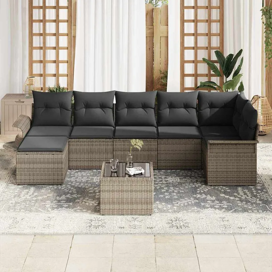 Ensemble de canapé de jardin avec coussin 8 pcs Gris Poly rotin - 3