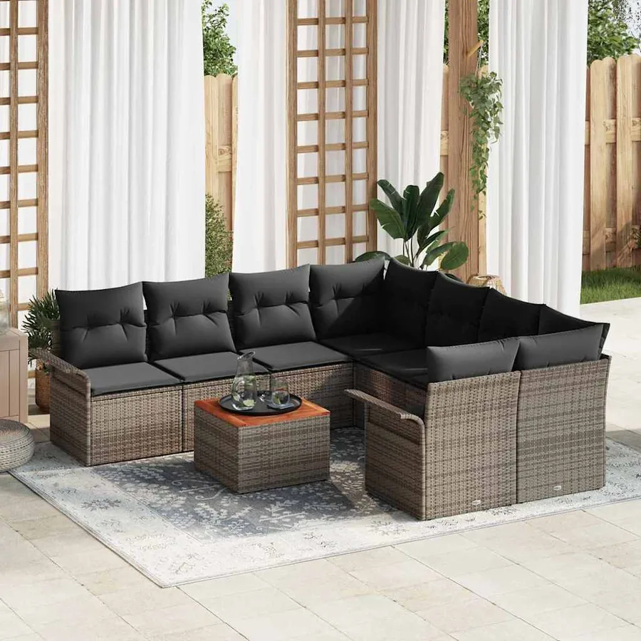 Ensemble de canapé de jardin avec coussin 9 pcs Gris polyrotin