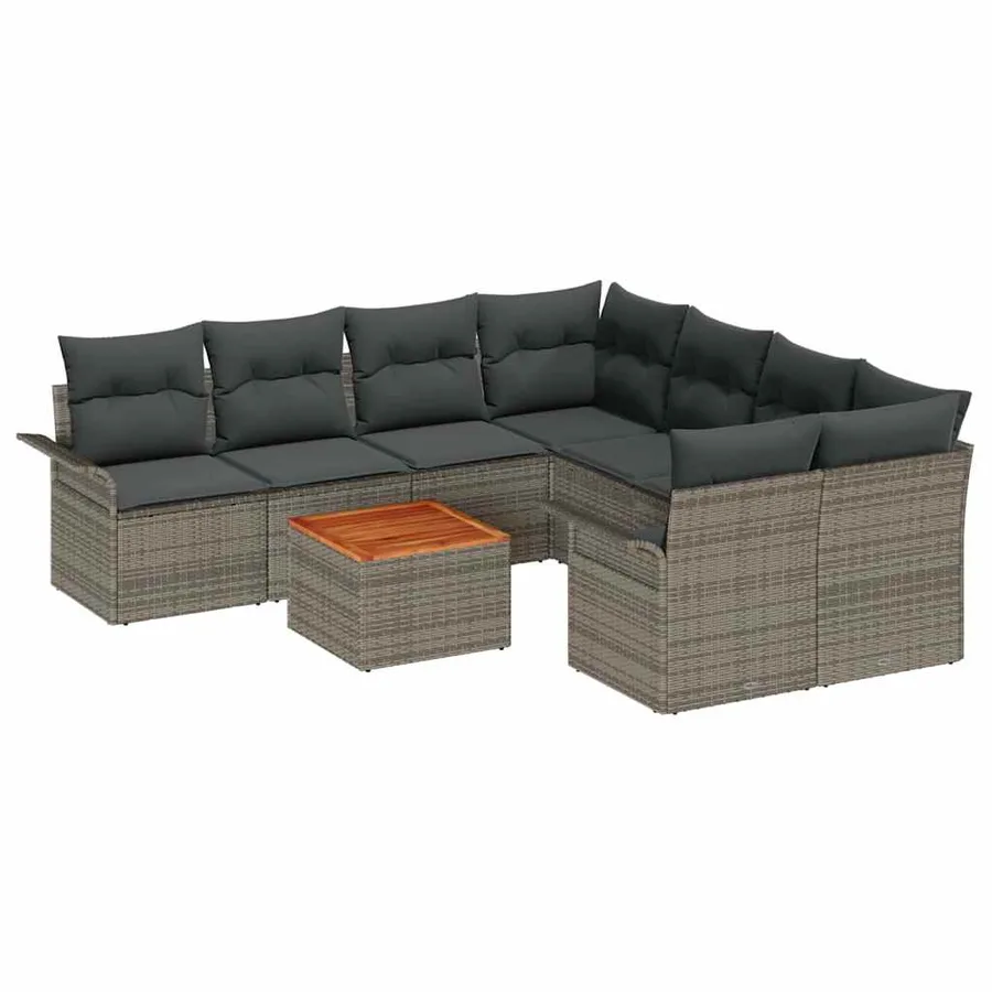 Ensemble de canapé de jardin avec coussin 9 pcs Gris polyrotin - 2