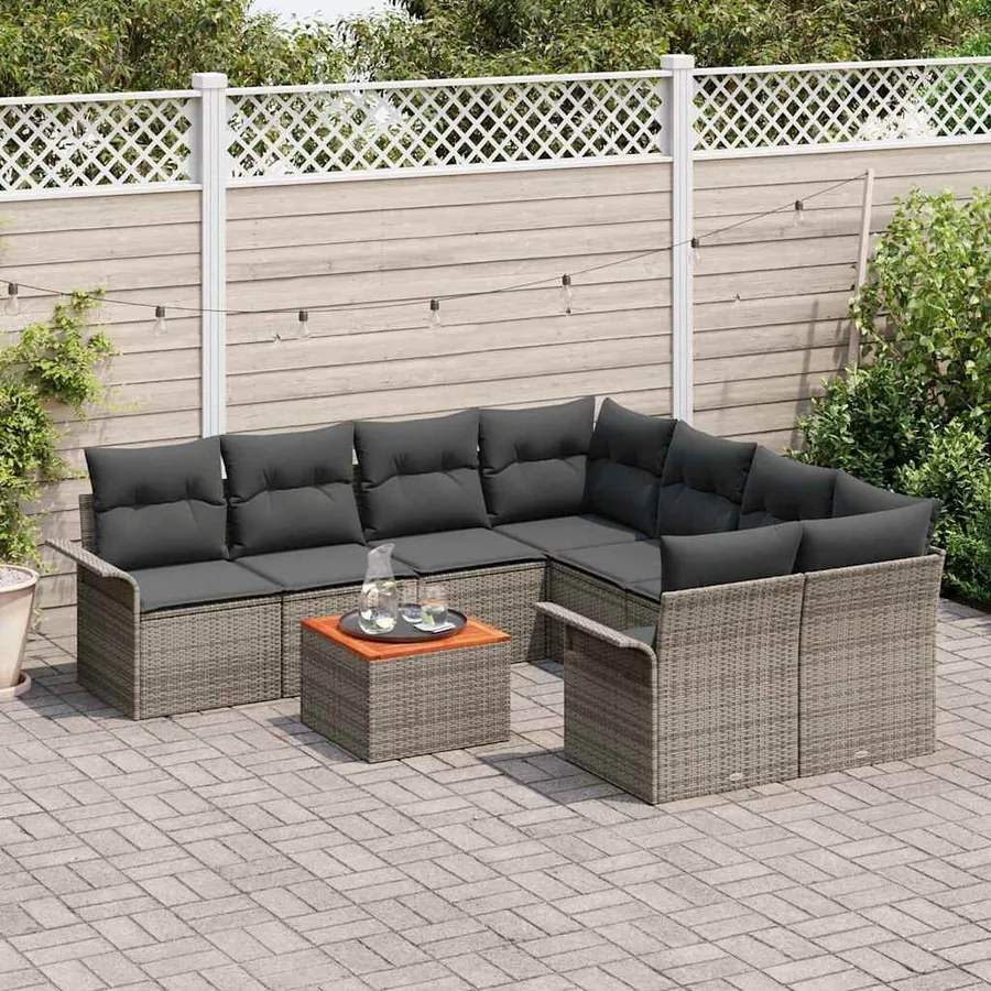Ensemble de canapé de jardin avec coussin 9 pcs Gris polyrotin - 3