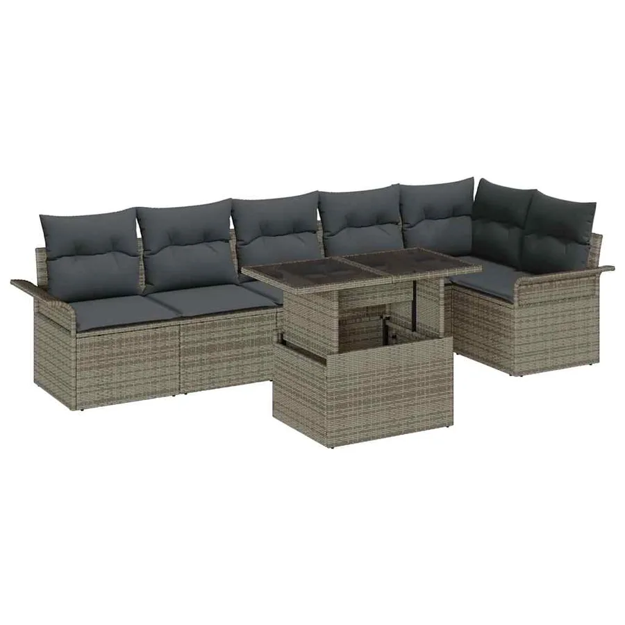 Ensemble de canapé de jardin avec coussin 7 pcs Gris Poly rotin - 2