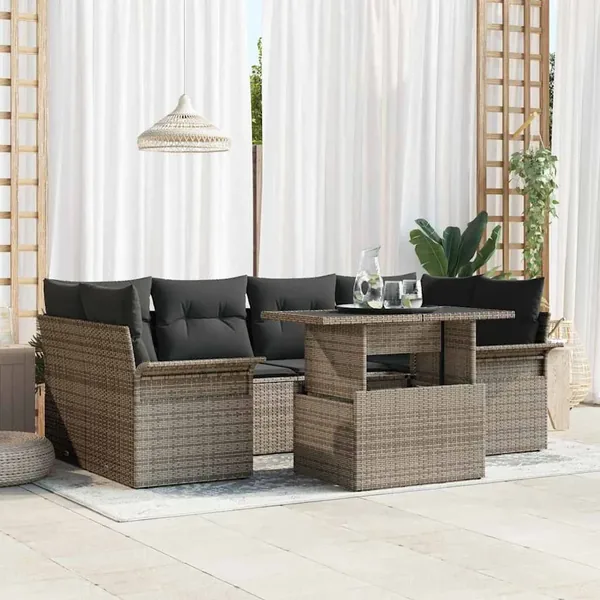 Ensemble de canapé de jardin avec coussin 7 pcs Gris Poly rotin