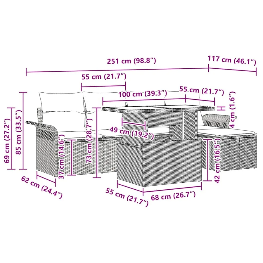 Ensemble de canapé de jardin avec coussin 6 pcs Gris Poly rotin - 12