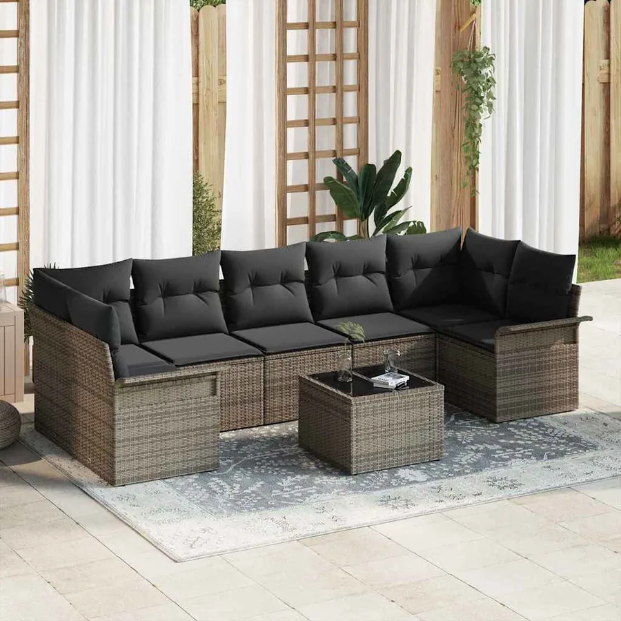 Ensemble de canapé de jardin avec coussin 8 pcs Gris polyrotin