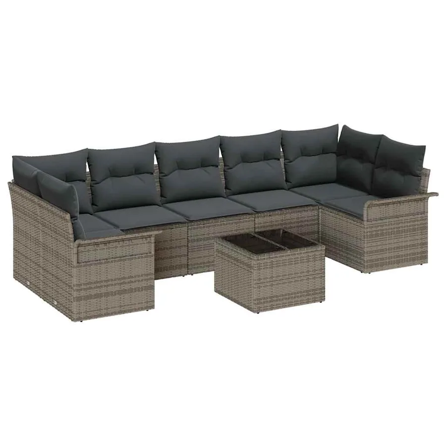 Ensemble de canapé de jardin avec coussin 8 pcs Gris polyrotin - 2