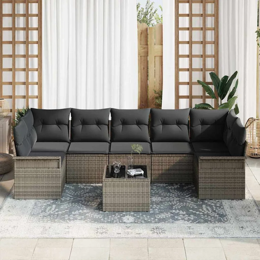 Ensemble de canapé de jardin avec coussin 8 pcs Gris polyrotin - 3