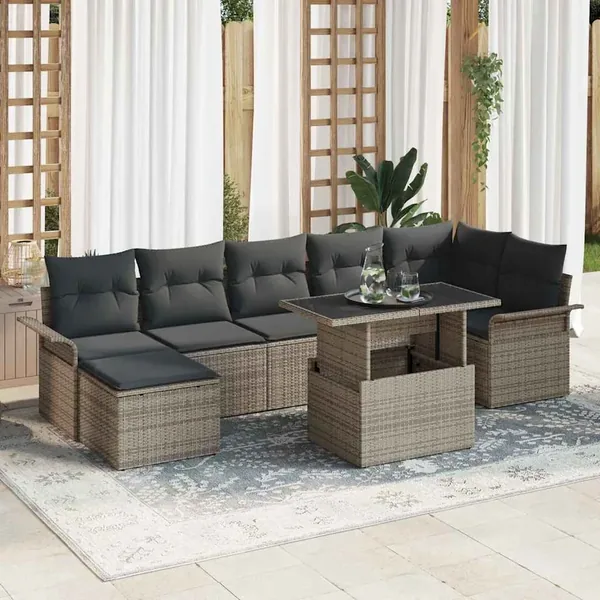 Ensemble de canapé de jardin avec coussin 8 pcs Gris Poly rotin