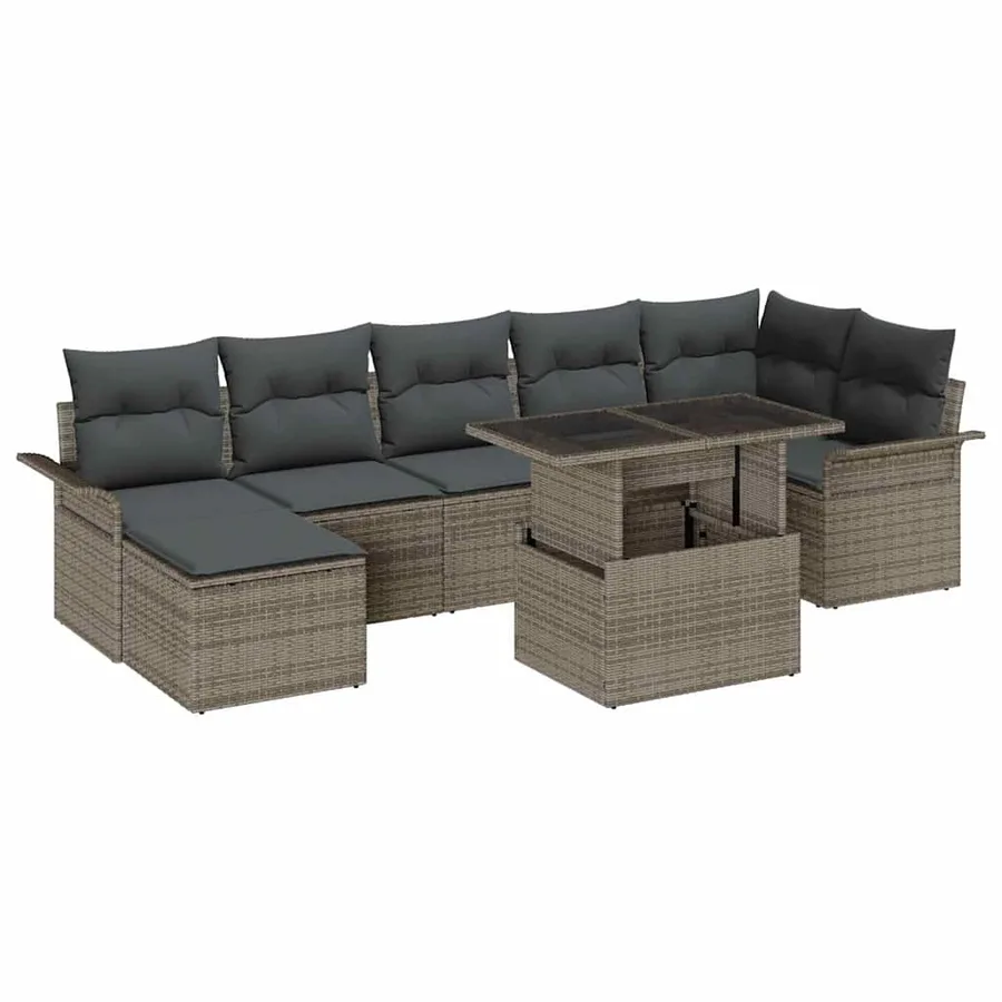 Ensemble de canapé de jardin avec coussin 8 pcs Gris Poly rotin - 2
