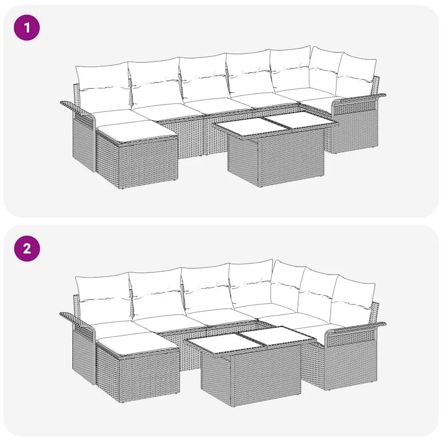Ensemble de canapé de jardin avec coussin 8 pcs Gris Poly rotin - 9