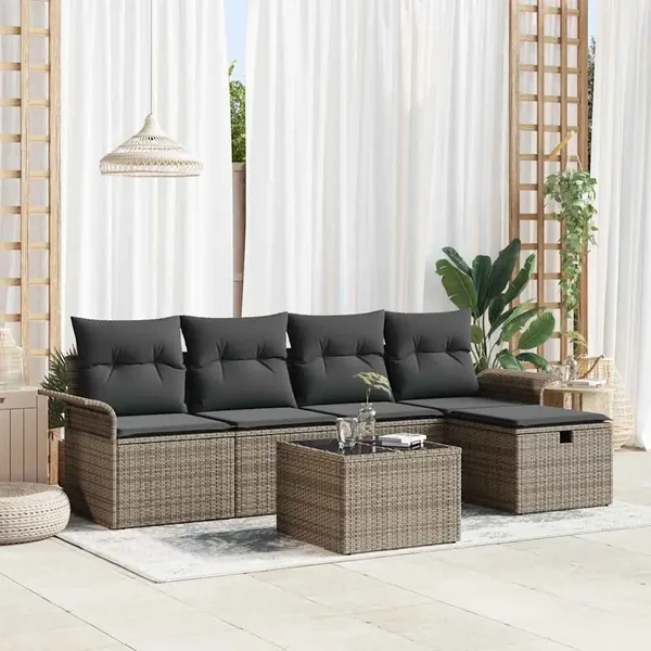 Ensemble de canapé de jardin avec coussin 6 pcs Gris polyrotin