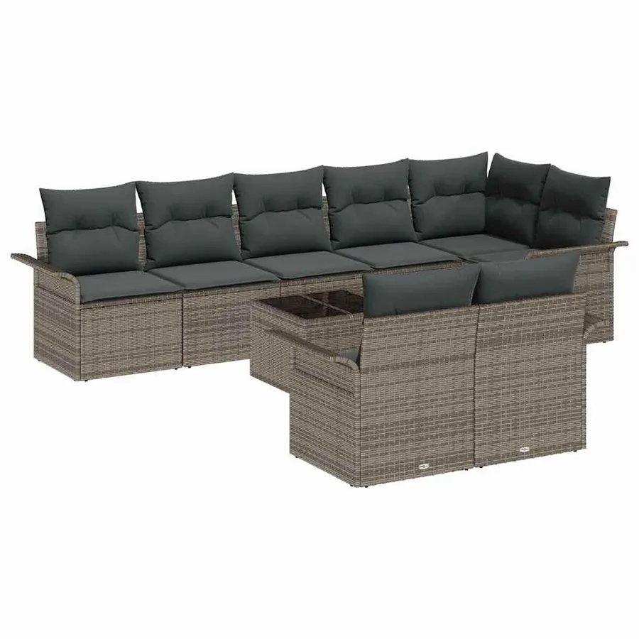Ensemble de canapé de jardin avec coussin 9 pcs Gris Poly rotin - 2