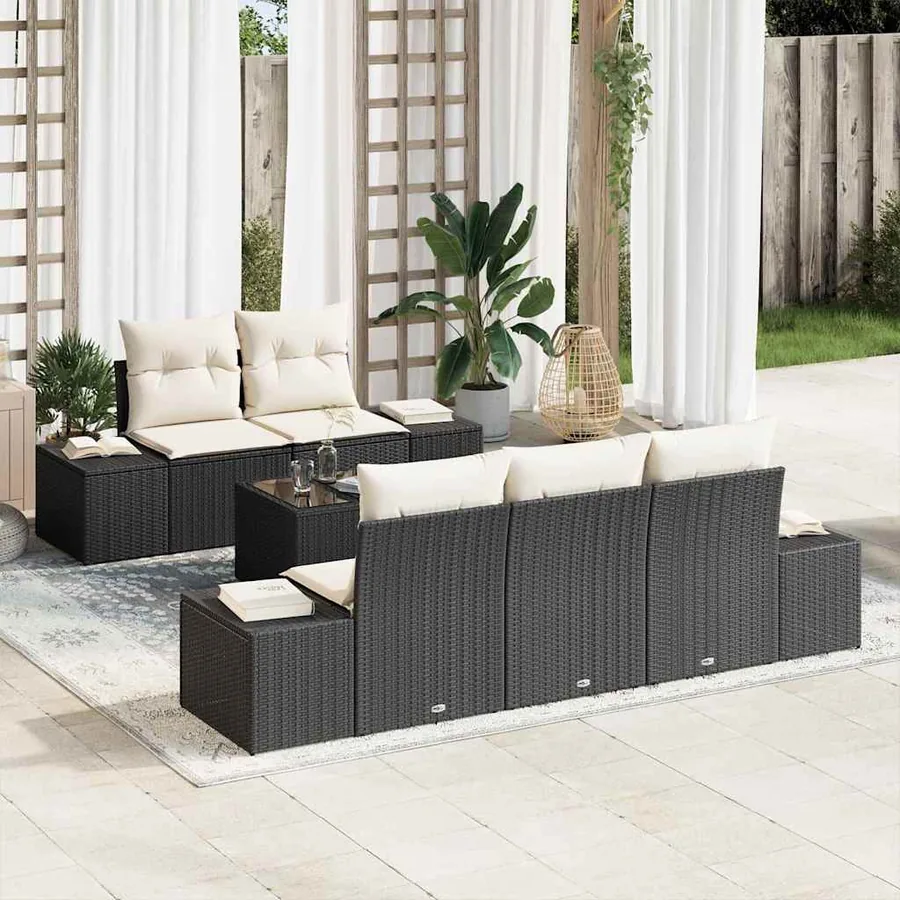 Ensemble de canapé de jardin avec coussin Noir polyrotin