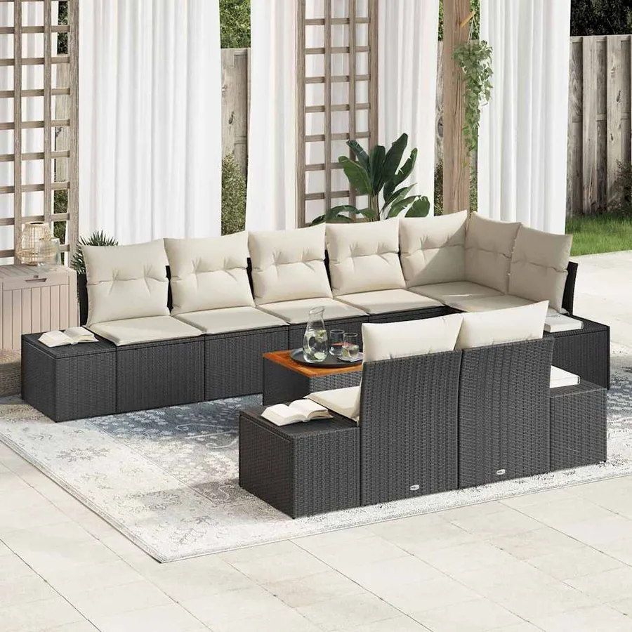 Ensemble de canapé de jardin avec coussin 9 pcs Noir polyrotin