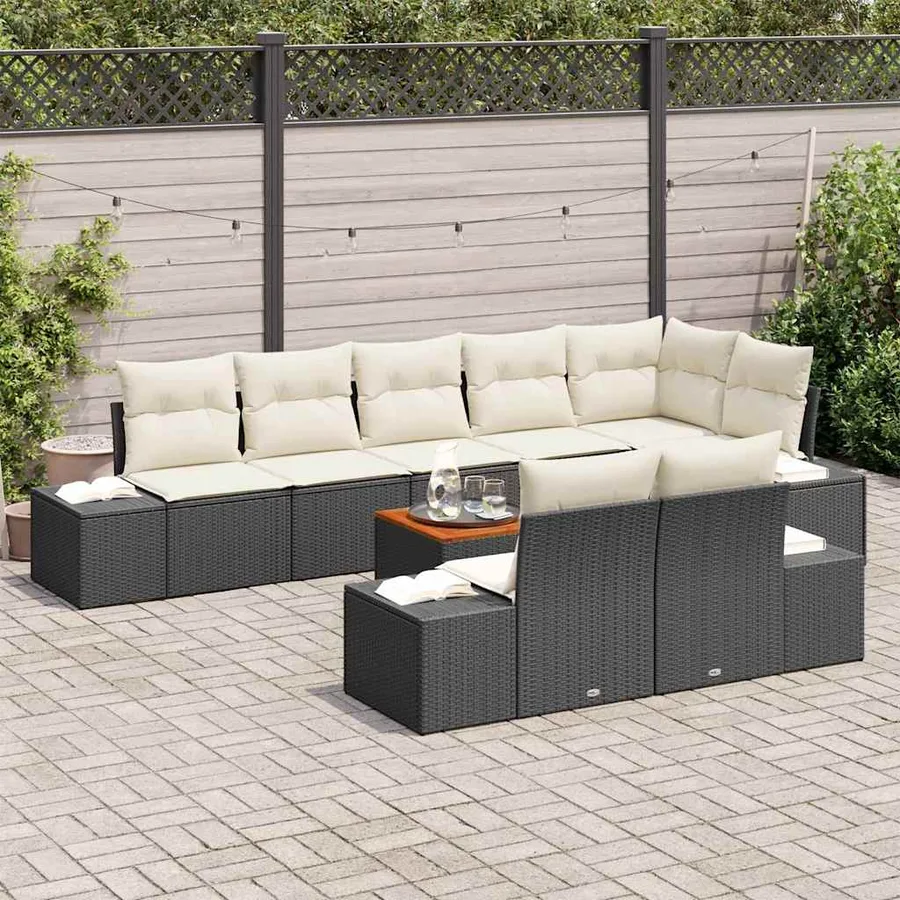 Ensemble de canapé de jardin avec coussin 9 pcs Noir polyrotin - 3