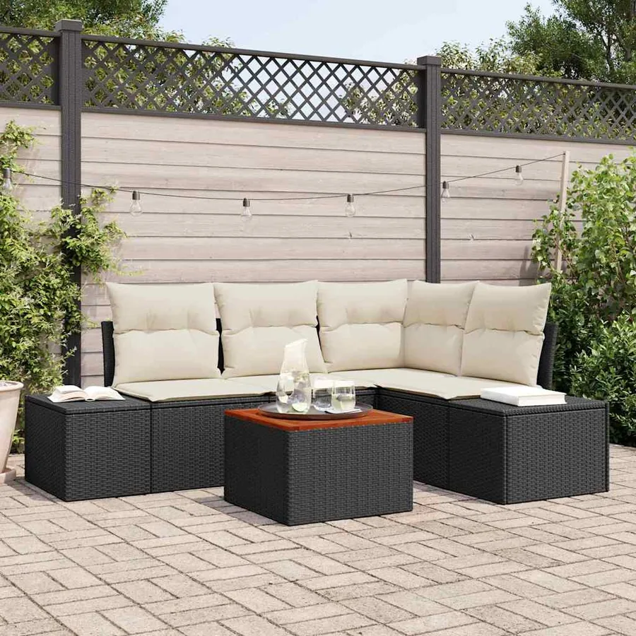 Ensemble de canapé de jardin avec coussin 5 pcs Noir polyrotin