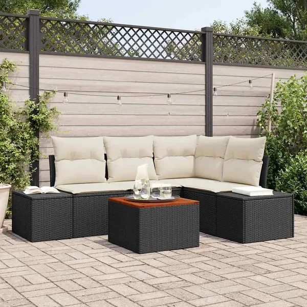 Ensemble de canapé de jardin avec coussin 5 pcs Noir polyrotin