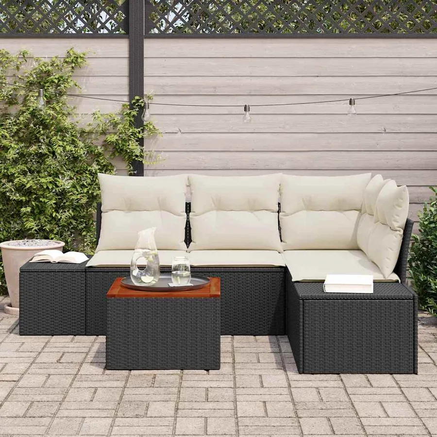 Ensemble de canapé de jardin avec coussin 5 pcs Noir polyrotin - 3