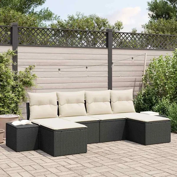 Ensemble de canapé de jardin avec coussin 6 pcs Noir polyrotin