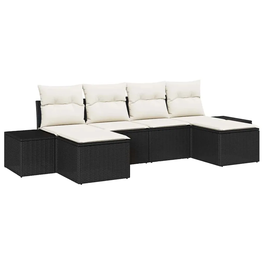 Ensemble de canapé de jardin avec coussin 6 pcs Noir polyrotin - 2