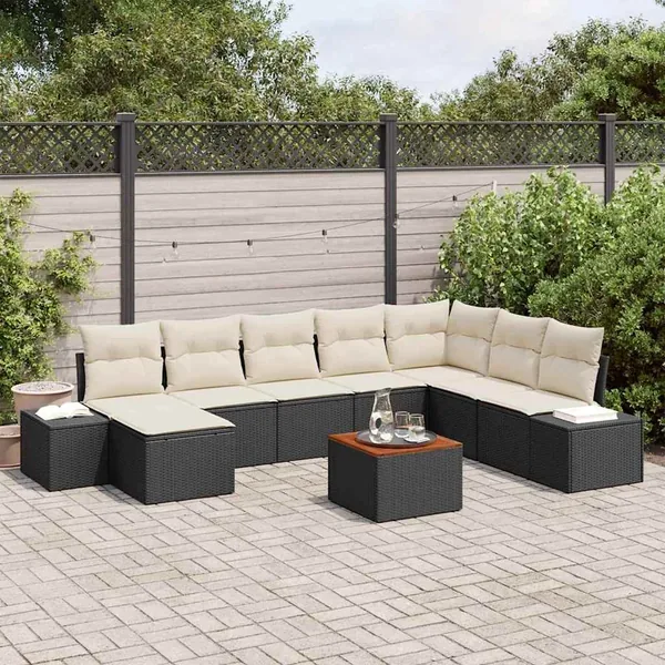 Ensemble de canapé de jardin avec coussin 9 pcs Noir polyrotin