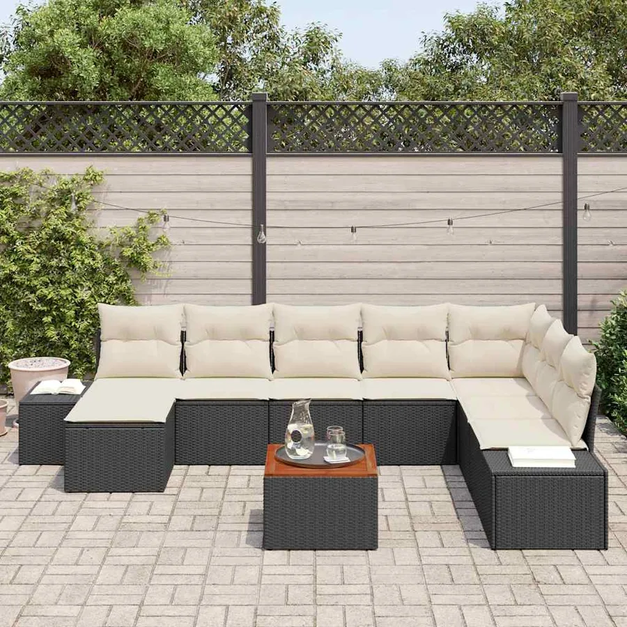 Ensemble de canapé de jardin avec coussin 9 pcs Noir polyrotin - 3