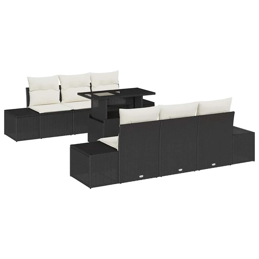 Ensemble de Canapés avec coussin 7 pcs Noir et Crème polyrotin - 2